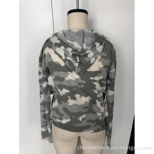 Camo button hoodie sweater